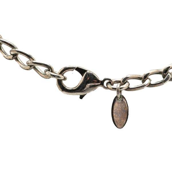Pre-owned Chanel Silver Plated Resin CC Camellia Charm Necklace Silver