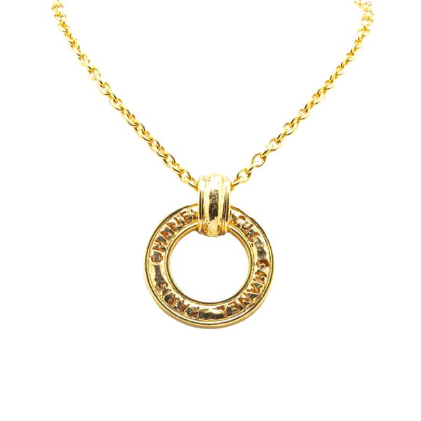 Pre-owned Chanel Gold Plated Circle Logo Pendant Necklace Gold