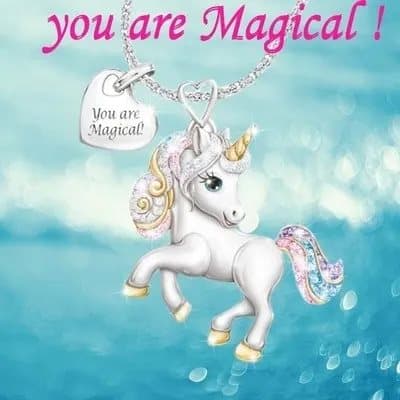Olet maaginen yksisarvinen kaulakoru naisille Lady Unicorn riipus kaulakoru lasten päivä lahja värikäs vaaleanpunainen violetti ja sininen kristalli