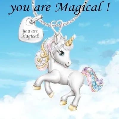 Olet maaginen yksisarvinen kaulakoru naisille Lady Unicorn riipus kaulakoru lasten päivä lahja värikäs vaaleanpunainen violetti ja sininen kristalli