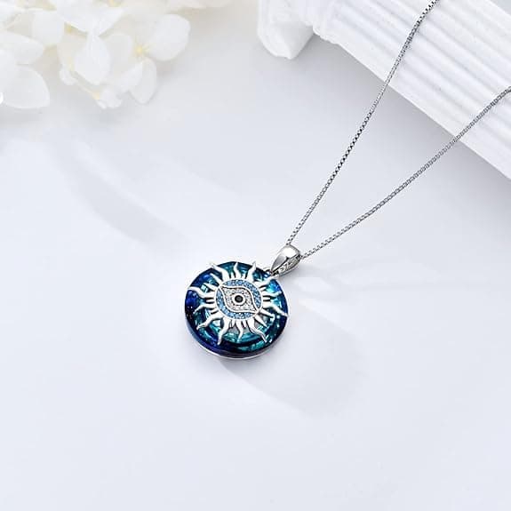 Evil Eye Halsband med Kristall 925 Sterling Silver Hamsa Hand Sun Evil Eye hänge Smycken presenter för kvinnor män