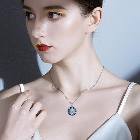 Evil Eye Halsband med Kristall 925 Sterling Silver Hamsa Hand Sun Evil Eye hänge Smycken presenter för kvinnor män