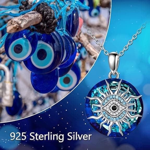 Evil Eye Halsband med Kristall 925 Sterling Silver Hamsa Hand Sun Evil Eye hänge Smycken presenter för kvinnor män