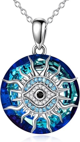 Evil Eye Halsband med Kristall 925 Sterling Silver Hamsa Hand Sun Evil Eye hänge Smycken presenter för kvinnor män