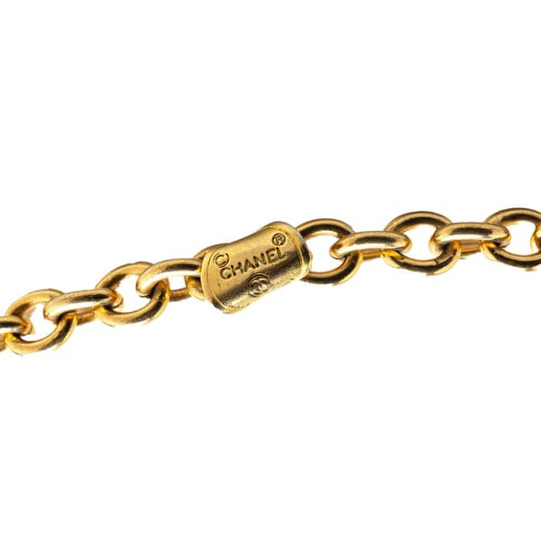 Pre-owned Chanel Gold Plated Rhinestone Chain Necklace Gold