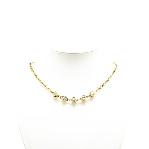 Pre-owned Chanel Gold Plated Rhinestone Chain Necklace Gold