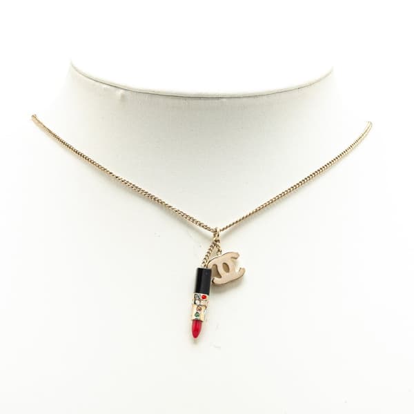 Pre-owned Chanel Gold Plated CC Lipstick Pendant Necklace Gold