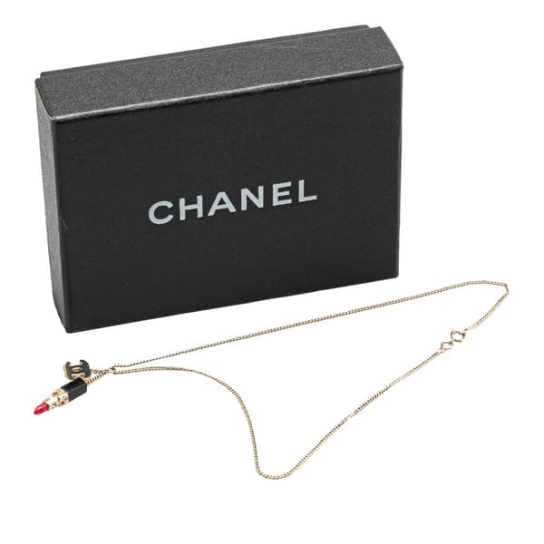 Pre-owned Chanel Gold Plated CC Lipstick Pendant Necklace Gold