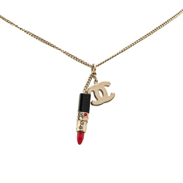 Pre-owned Chanel Gold Plated CC Lipstick Pendant Necklace Gold
