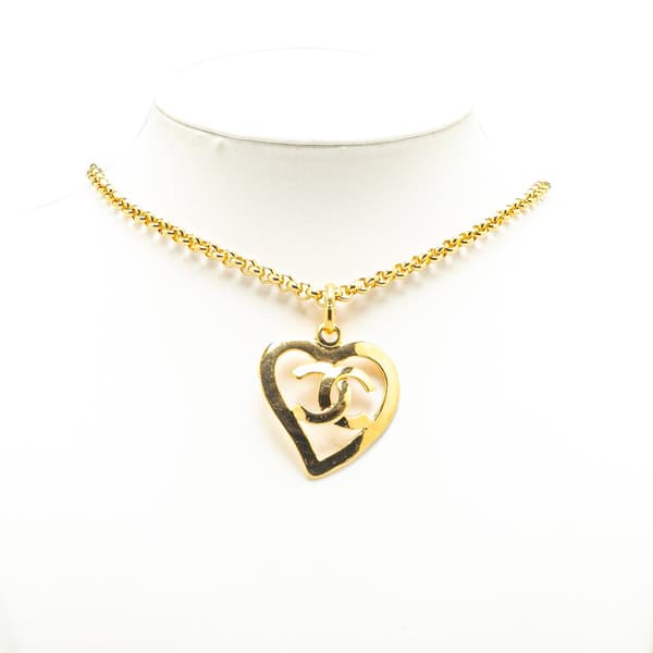 Pre-owned Chanel Gold Plated CC Heart Pendant Necklace Gold