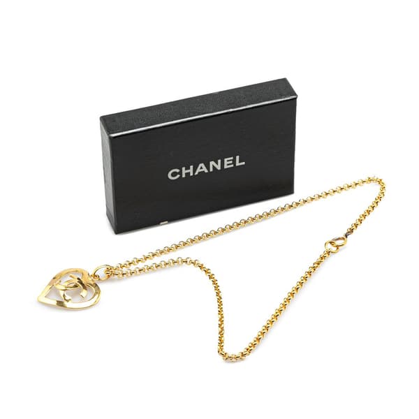 Pre-owned Chanel Gold Plated CC Heart Pendant Necklace Gold