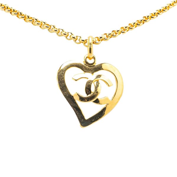 Pre-owned Chanel Gold Plated CC Heart Pendant Necklace Gold