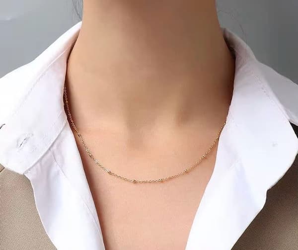 18K guldpläterad guld kors pärlor rostfritt stål halsband AV MOMI