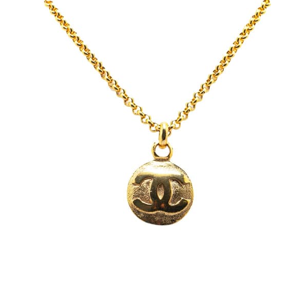 Pre-owned Chanel Gold Plated CC Round Pendant Necklace Gold