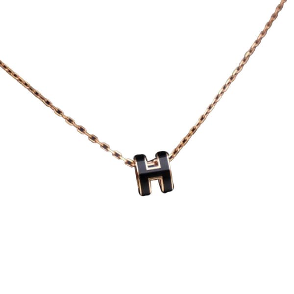 Pre-owned Hermès Rose Gold Enamel Mini Pop H Pendant Black