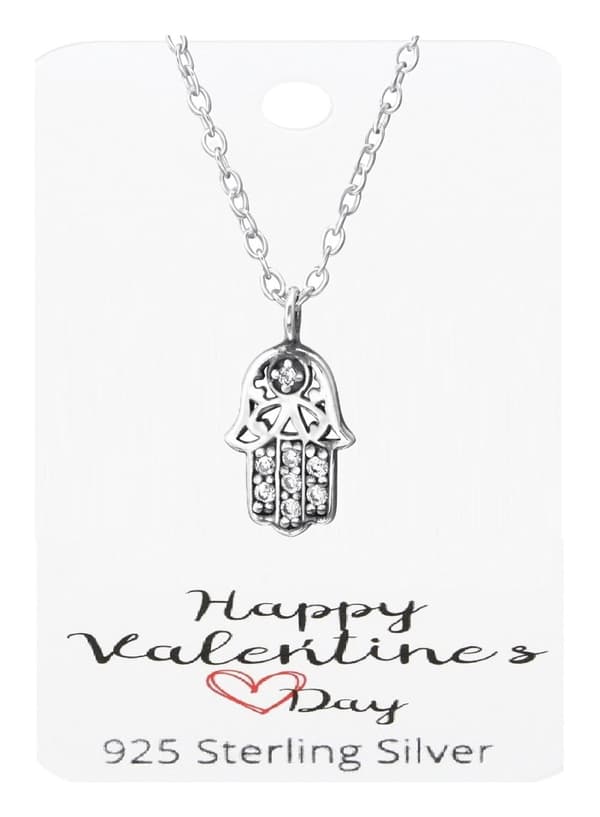 Äkta Silver 925 Hamsa Hand m Kedja. Alla Hjärtans Dag