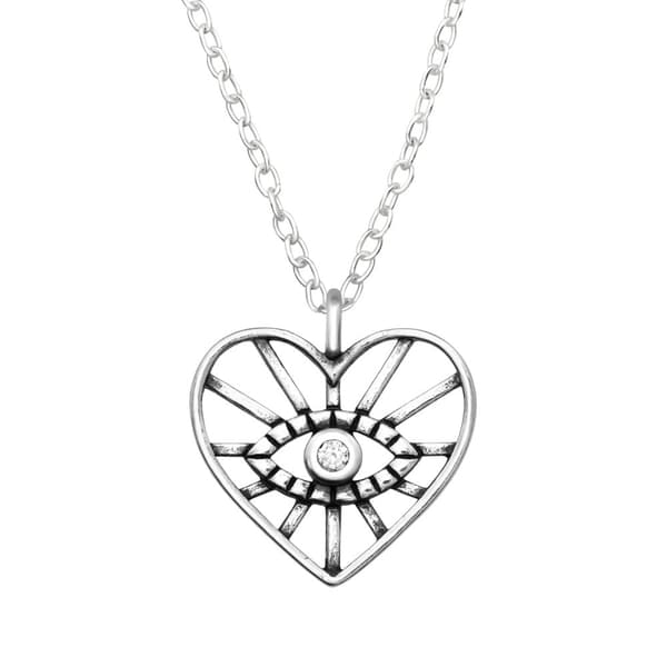Äkta Silver 925 Evil Eye Hjärta m Kedja . Alla Hjärtans Dag
