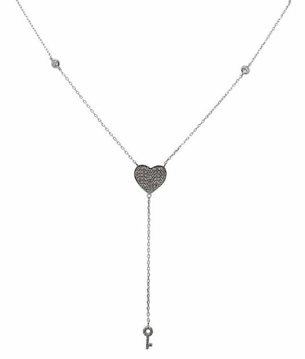 Hjärta och Nyckel Halsband i äkta silver prydd m Kubisk Zirkonia