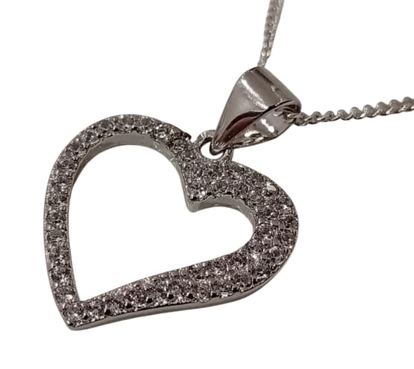 Äkta silver Hjärta Halsband prydd med Kubisk Zirkonia . Alla hjärtans Dag