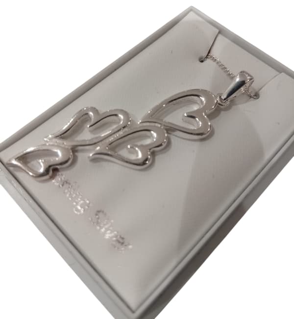 Äkta 925 Sterling Silver Stor Hjärt Hänge m Kedja