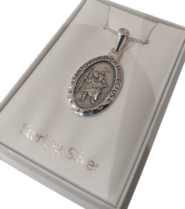 Äkta Sterling Silver Saint Christopher Protectus Hänge m Kedja