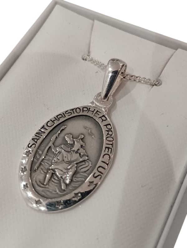 Äkta Sterling Silver Saint Christopher Protectus Hänge m Kedja