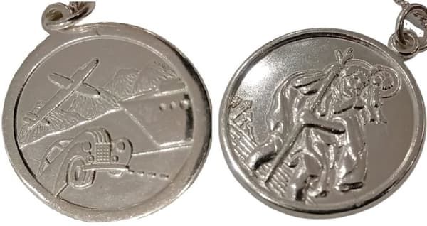 Graverad Dubbelsidig Äkta Silver Saint Christopher Protectus Hänge m Kedja