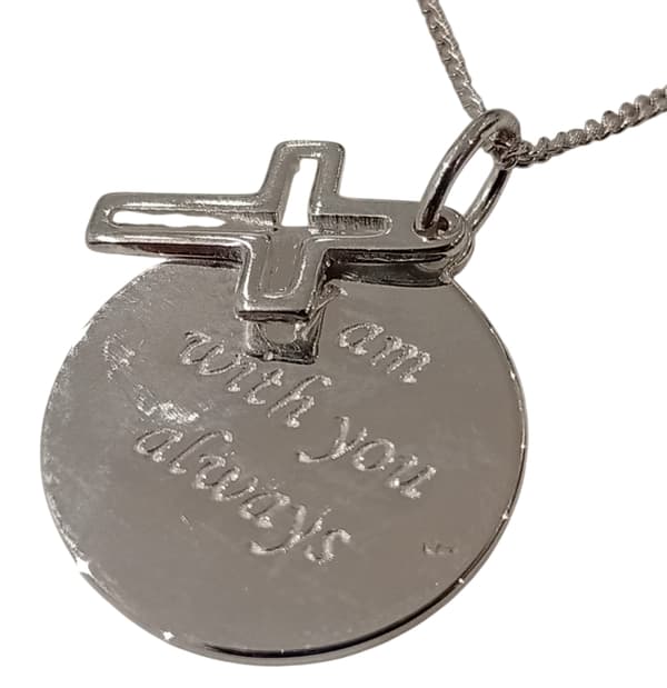 Äkta 925 Sterling Silver Liten Kors m Graverad Bricka o Kedja