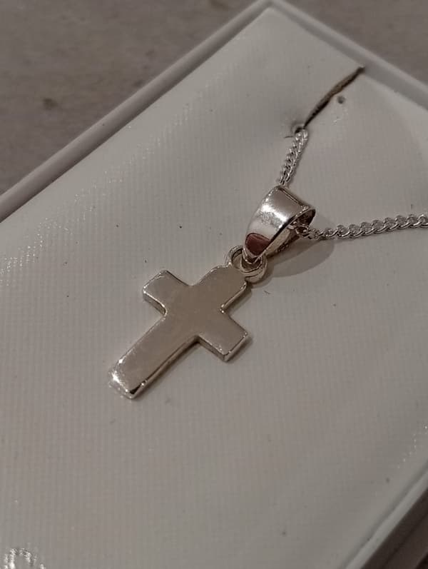 Äkta 925 Sterling Silver Liten Kors Halsband