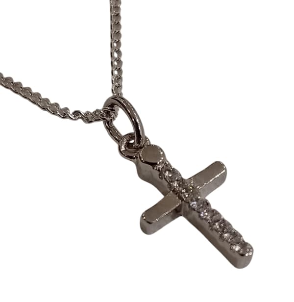 Äkta 925 Sterling Silver Liten Kors Halsband Prydd m kristaller