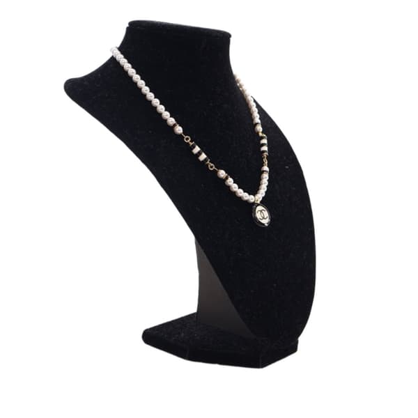 Pre-owned Chanel Gold Plated Faux Pearl CC Pendant Necklace Gold