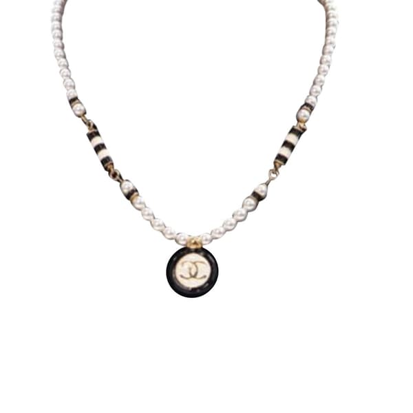 Pre-owned Chanel Gold Plated Faux Pearl CC Pendant Necklace Gold
