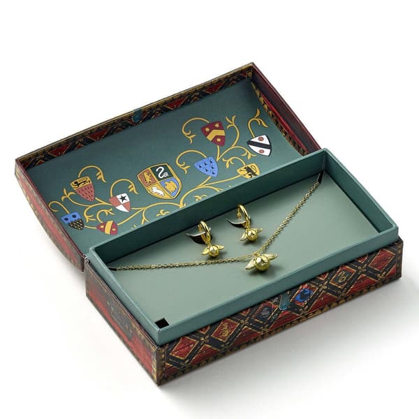 Harry Potter Golden Snitch earrings + necklace