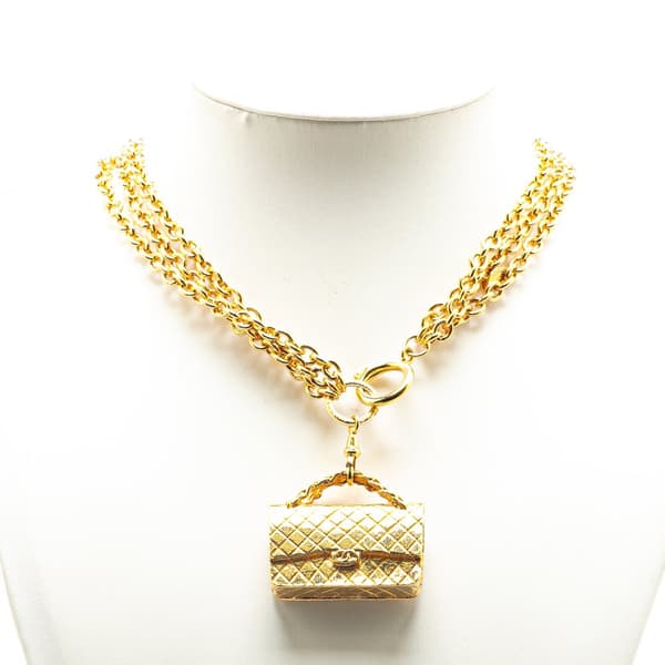 Pre-owned Chanel Gold Plated Multi Chain Flap Bag Pendant Necklace Gold