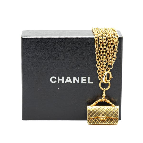 Pre-owned Chanel Gold Plated Multi Chain Flap Bag Pendant Necklace Gold