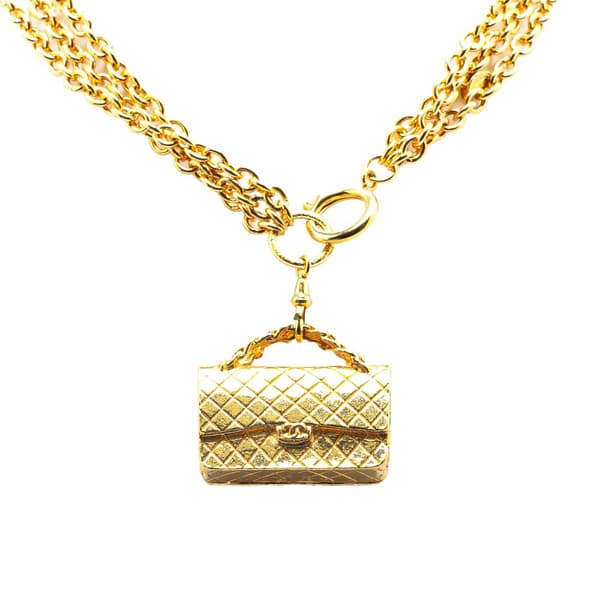 Pre-owned Chanel Gold Plated Multi Chain Flap Bag Pendant Necklace Gold