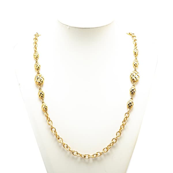 Pre-owned Chanel Gold Plated Quilted Oval Medallion Station Chain Link Necklace Gold