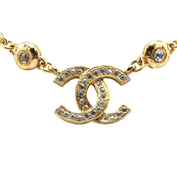 Pre-owned Chanel Gold Plated CC Rhinestone Pendant Necklace Gold