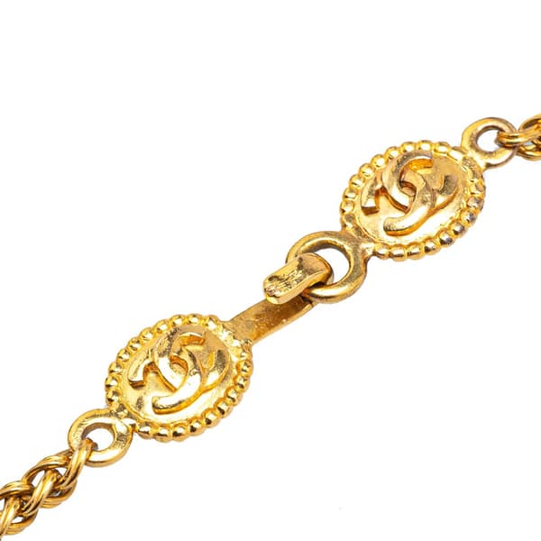 Pre-owned Chanel Gold Plated CC Medallion Clover Pendant Necklace Gold