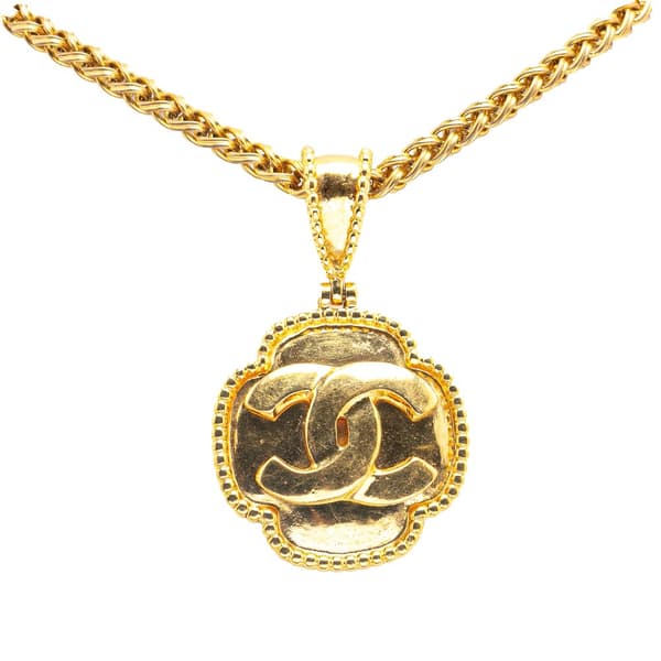 Pre-owned Chanel Gold Plated CC Medallion Clover Pendant Necklace Gold