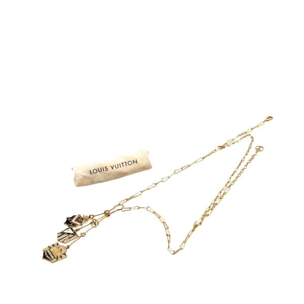 Pre-owned Louis Vuitton Gold Plated Enamel and Crystal Charm Pendant Necklace Gold