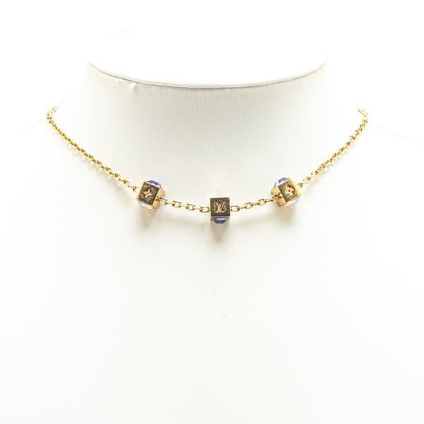 Pre-owned Louis Vuitton Gold Plated Crystal Gamble Necklace Gold