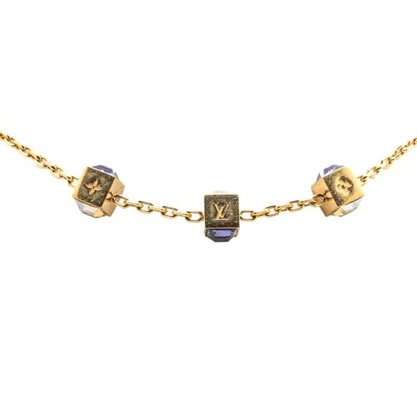Pre-owned Louis Vuitton Gold Plated Crystal Gamble Necklace Gold