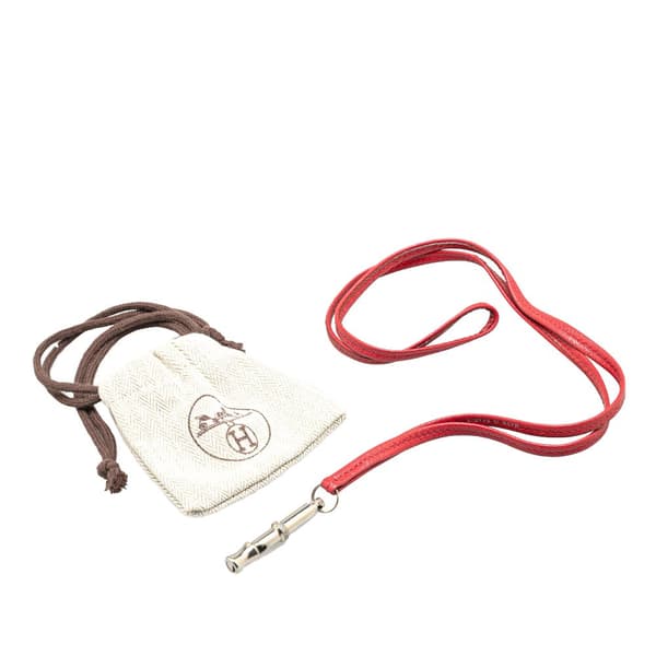 Pre-owned Hermès Leather Ultrasonic Dog Whistle Necklace Red