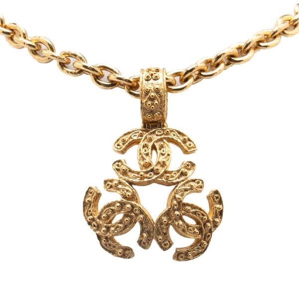 Pre-owned Chanel Gold Plated Triple CC Pendant Necklace Gold