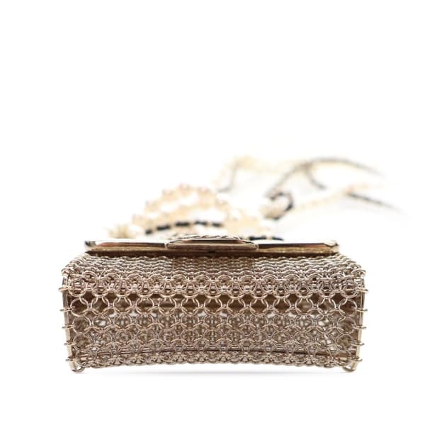 Pre-owned Chanel Chain And Faux Pearl Flap Bag Pendant Necklace Gold