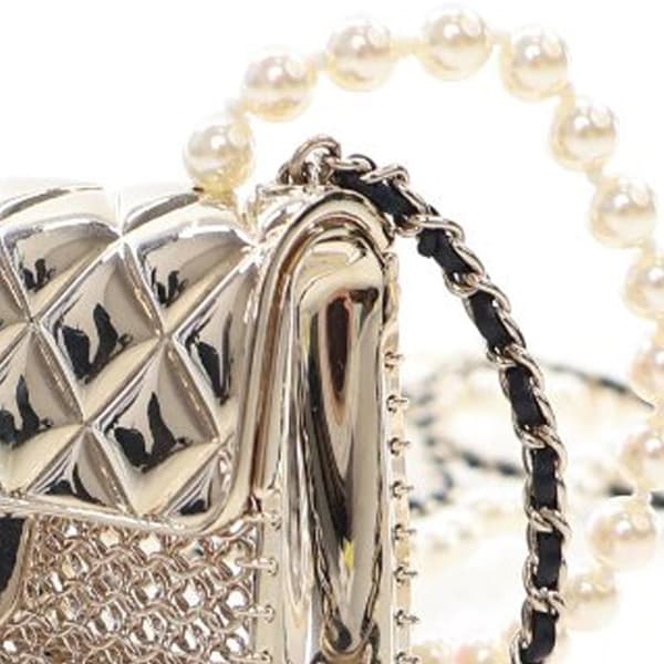 Pre-owned Chanel Chain And Faux Pearl Flap Bag Pendant Necklace Gold