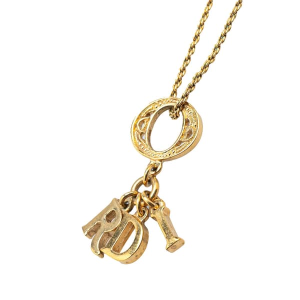 Pre-owned Dior Gold Plated Cut Out O Logo Pendant Necklace Gold
