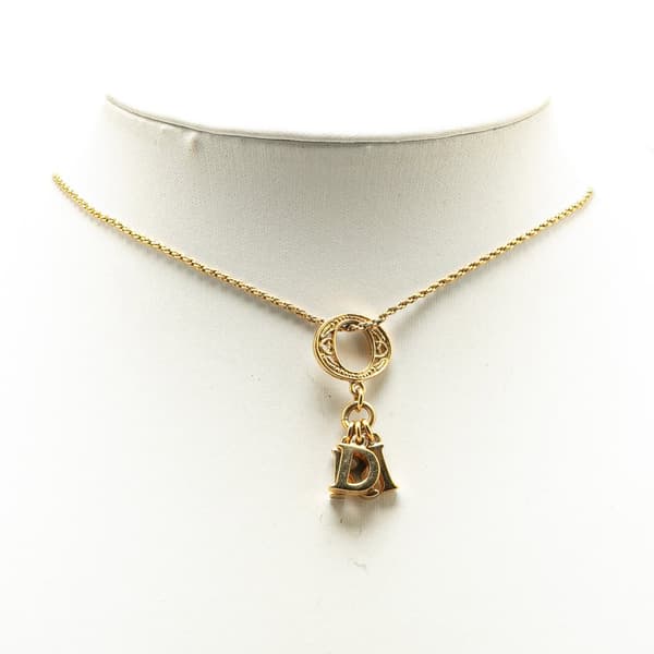 Pre-owned Dior Gold Plated Cut Out O Logo Pendant Necklace Gold