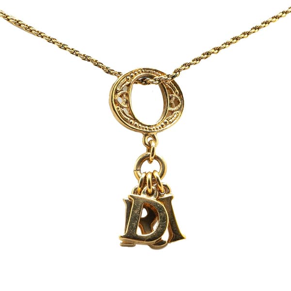 Pre-owned Dior Gold Plated Cut Out O Logo Pendant Necklace Gold